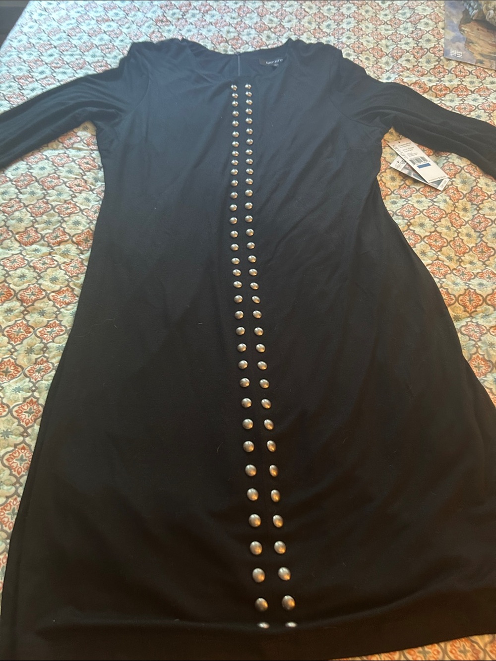 Karen Kane Black Long-Sleeve Stud-Front Dress